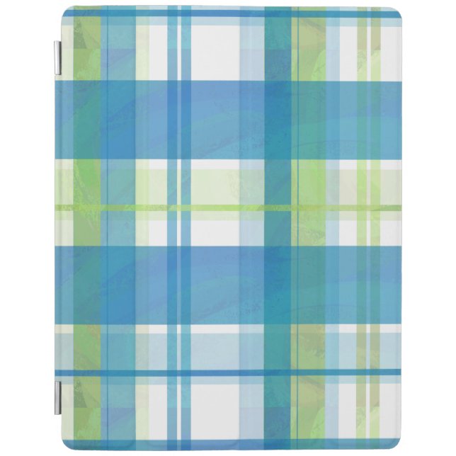 Madras Plaid Green and Blue iPad Smart Cover (Front)