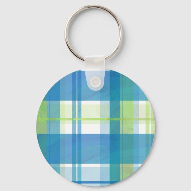 Madras Plaid Green and Blue Keychain (Front)