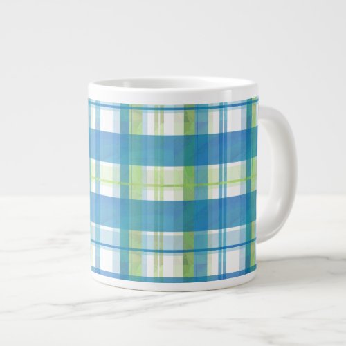 Madras Plaid Green and Blue Large Coffee Mug