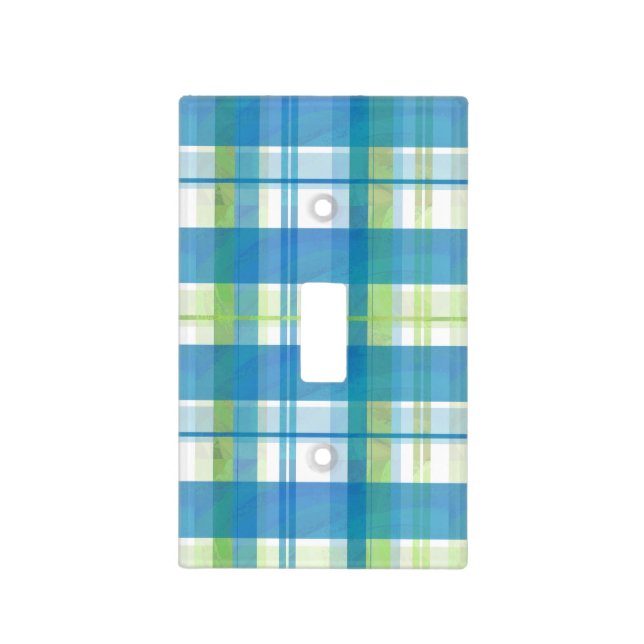 Madras Plaid Green and Blue Light Switch Cover (Front)