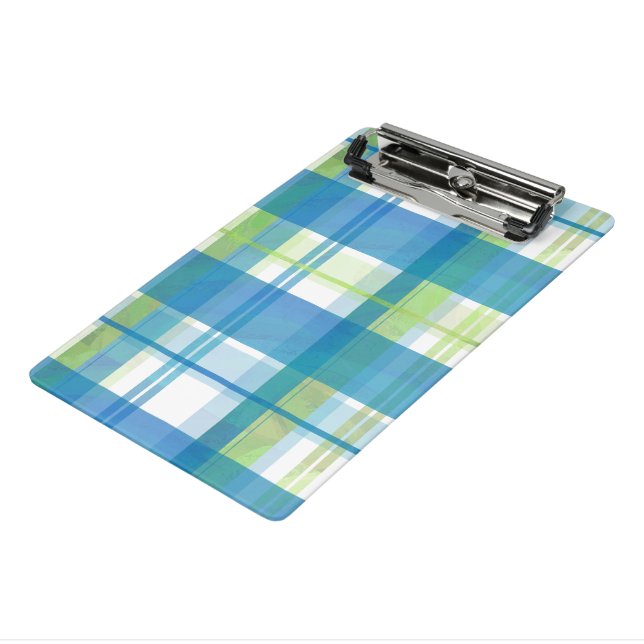 Madras Plaid Green and Blue Mini Clipboard (Angled3)