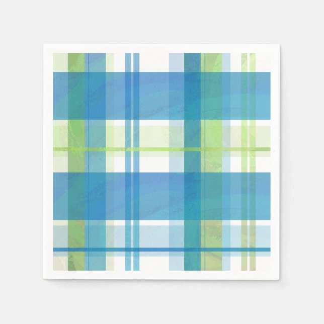 Madras Plaid Green and Blue Paper Napkins (Front)