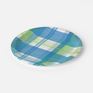 Madras Plaid Green and Blue Paper Plates