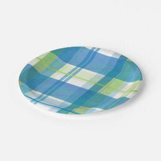 Madras Plaid Green and Blue Paper Plates