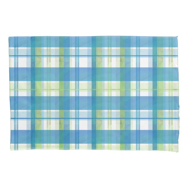 Madras Plaid Green and Blue Pillow Case (Front)