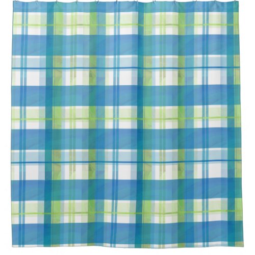 Madras Plaid Green and Blue Shower Curtain