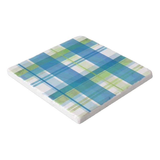 Madras Plaid Green and Blue Trivet (Corner)