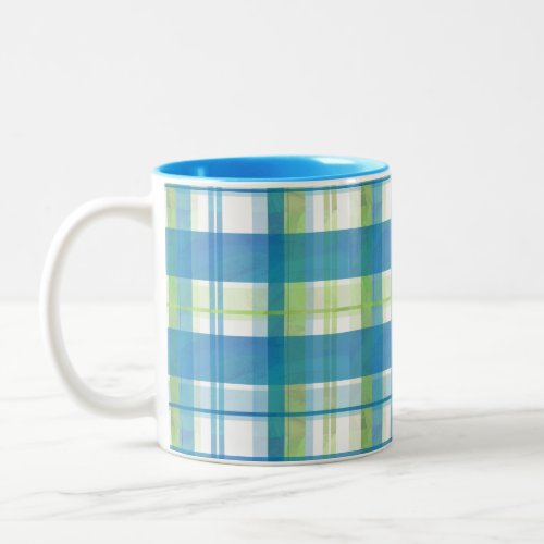 Madras Plaid Green and Blue Two_Tone Coffee Mug
