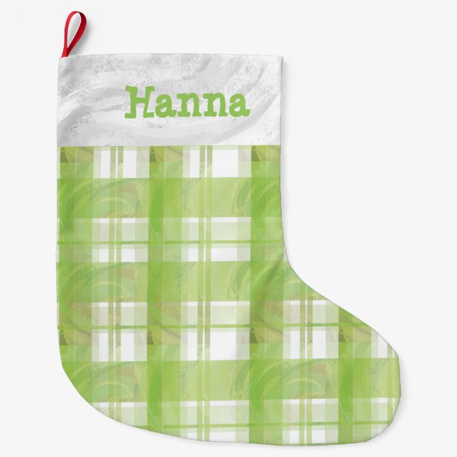 Madras Plaid Green Large Christmas Stocking (Front)