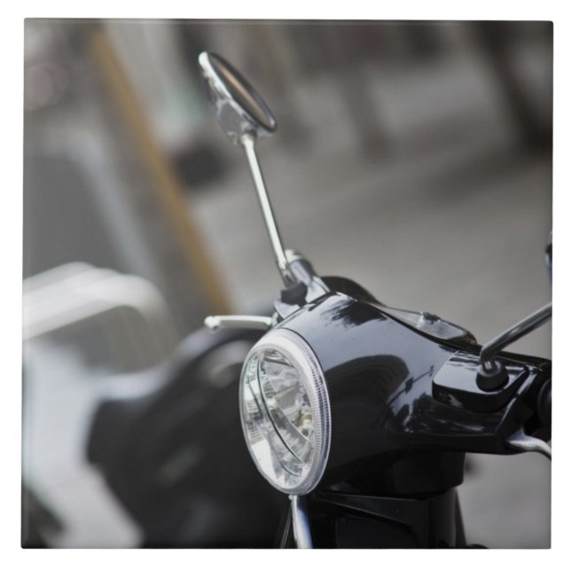 Madrid, black Vespa scooter Ceramic Tile (Front)