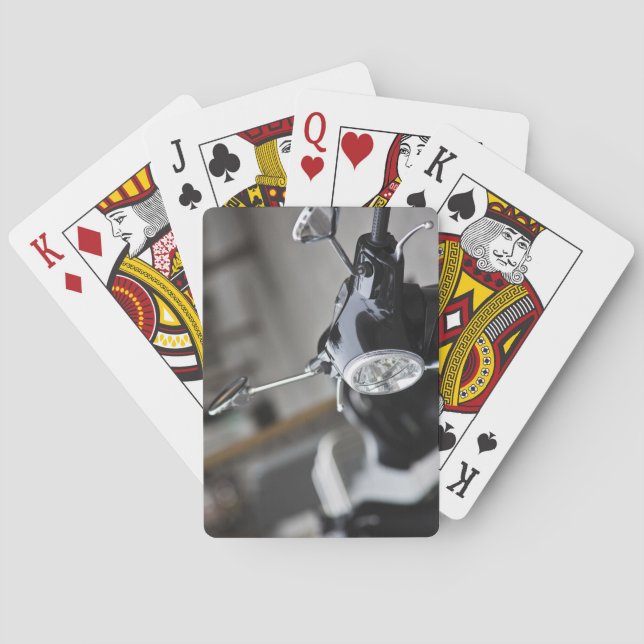 Madrid, black Vespa scooter Poker Cards (Back)