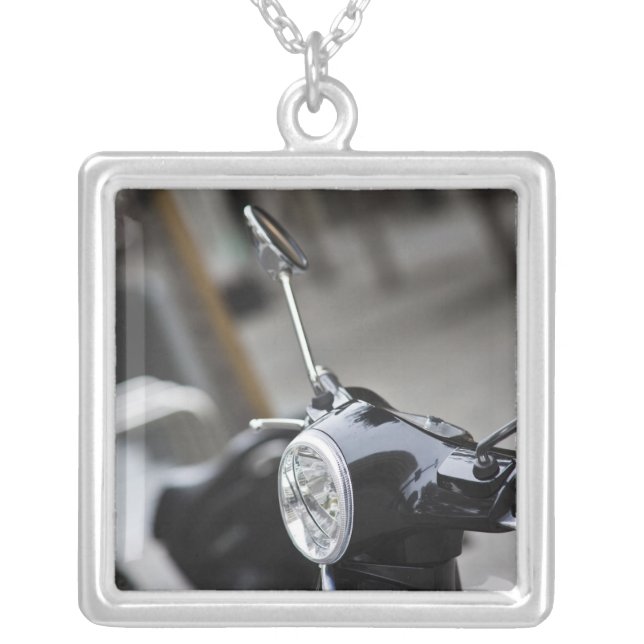 Madrid, black Vespa scooter Silver Plated Necklace (Front)