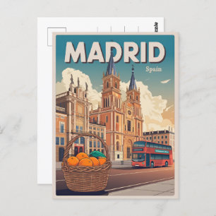 Madrid bus spain vintage travel souvenirs, gifts postcard
