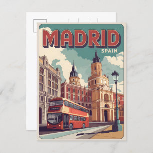 Madrid bus spain vintage travel souvenirs, gifts postcard