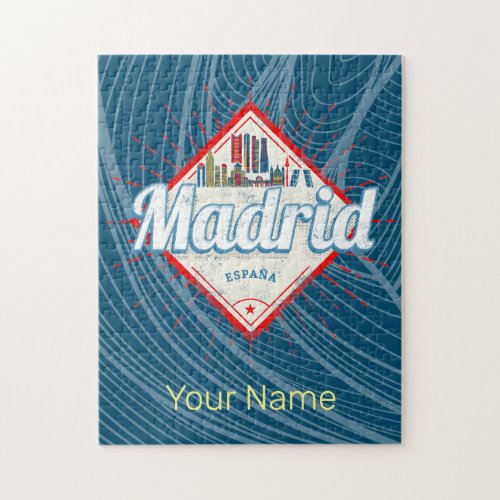 Madrid Capital Spain Retro Skyline Vintage Jigsaw Puzzle