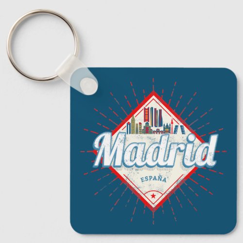 Madrid Capital Spain Retro Skyline Vintage Keychain