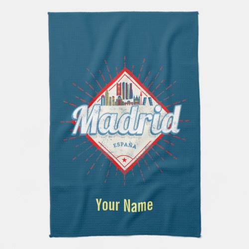 Madrid Capital Spain Retro Skyline Vintage Kitchen Towel