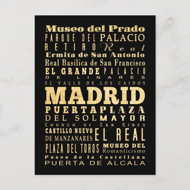 Madrid City of Spain Typography Art Postcard (Front)
