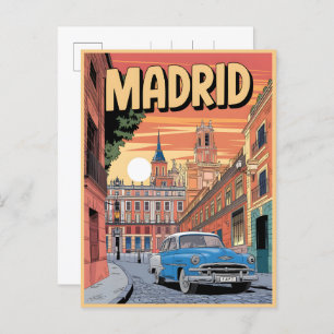 Madrid city spain, vintage travel souvenirs, gifts postcard