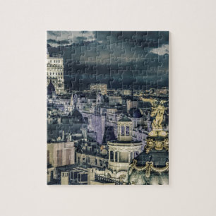 Madrid Cityscape Night Scene Aerial View Jigsaw Puzzle