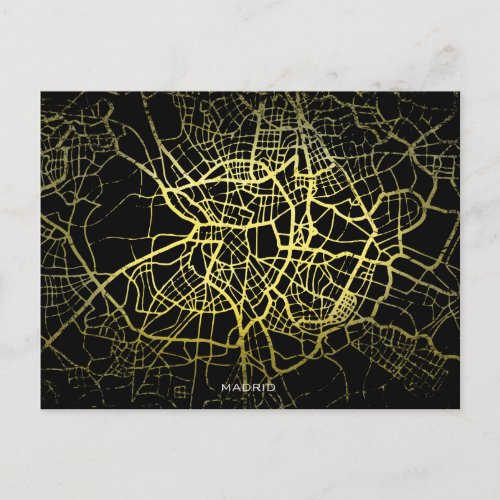 Madrid Gold Style Art Map Postcard