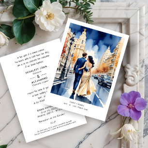 Madrid Gran Vía Colorful Cityscape Wedding Couple Invitation