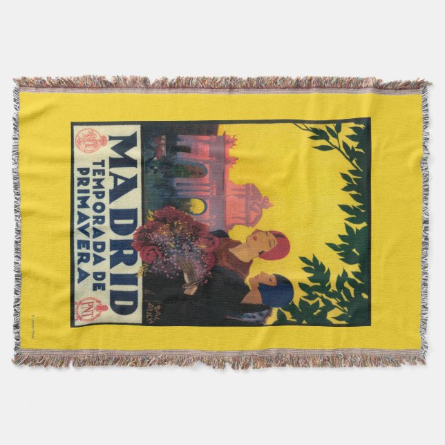 Madrid in Springtime Travel Promotional Poster Throw Blanket (Front)