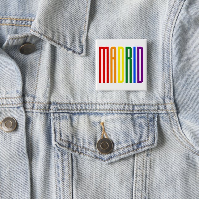 Madrid LGBT Rainbow Flag Typography Gay Pride Button (In Situ)