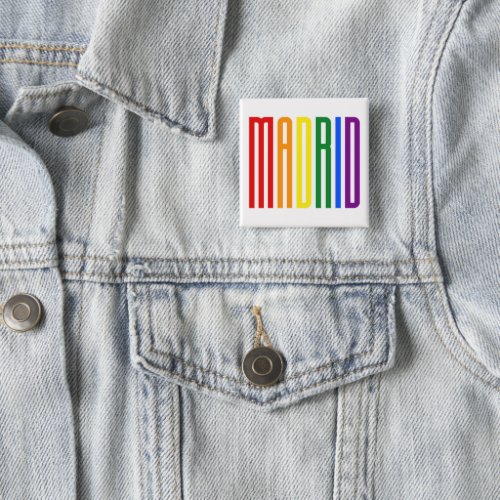 Madrid LGBT Rainbow Flag Typography Gay Pride Button