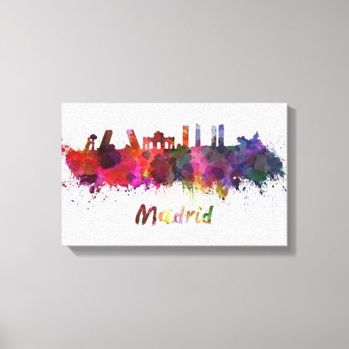 Madrid skyline in watercolor canvas print