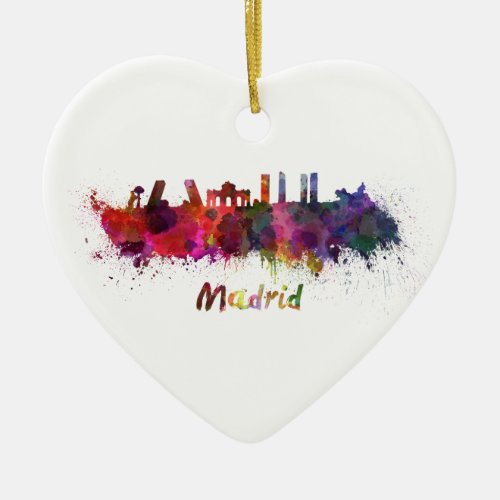 Madrid skyline in watercolor ceramic ornament