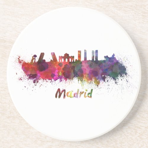 Madrid skyline in watercolor coaster