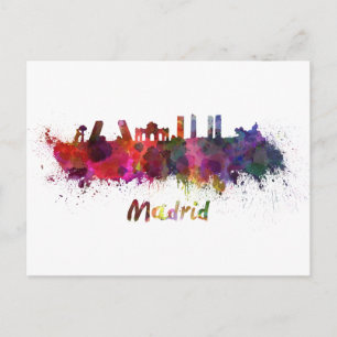 Madrid skyline in watercolor postcard