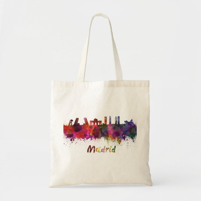 Madrid skyline in watercolor tote bag (Front)