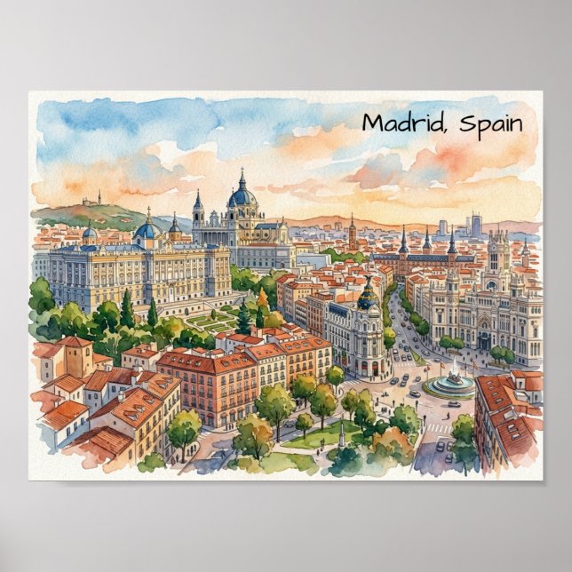 Madrid Spain Architecture Watercolor Painting Poster (Front)