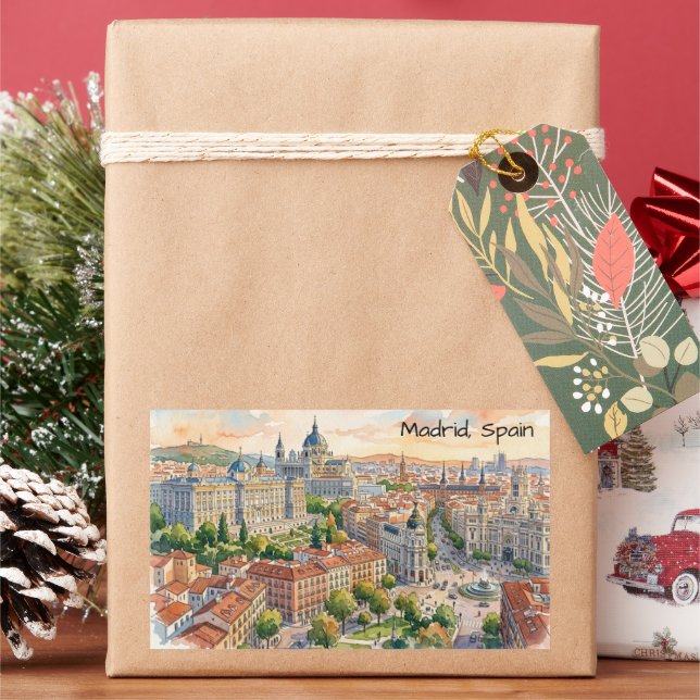Madrid Spain Architecture Watercolor Painting Rectangular Sticker (Holiday)
