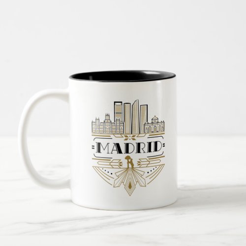 Madrid Spain Art Deco Souvenir Aesthetic Two_Tone Coffee Mug