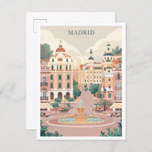 Madrid Spain Art Vintage Travel Illustration Postcard