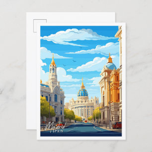 Madrid Spain Art vintage travel illustration Postcard