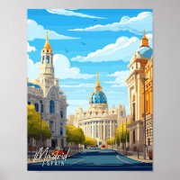Madrid Spain Art vintage travel illustration