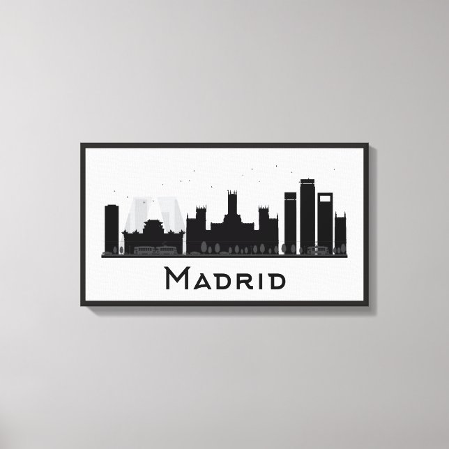 Madrid, Spain | Black & White City Skyline Canvas Print (Front)