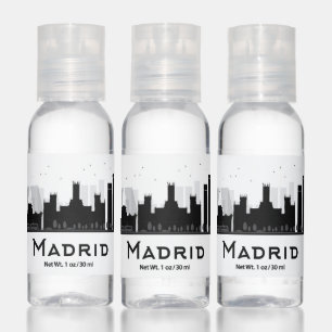 Madrid, Spain Black & White City Skyline Hand Sanitizer