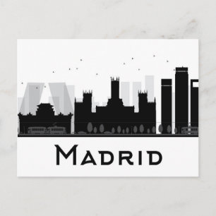 Madrid, Spain Black & White City Skyline Postcard