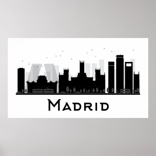 Madrid, Spain | Black & White City Skyline Poster (Front)