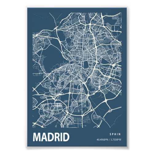 Madrid _ Spain Blueprint City Map Photo Print