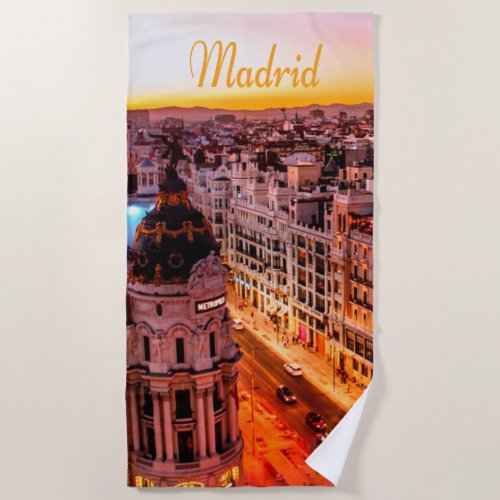 Madrid Spain Capitol City Skyline Beach Towel
