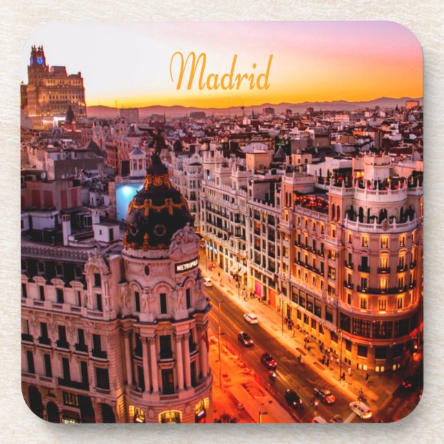 Madrid Spain Capitol City Skyline Beverage Coaster (Front)