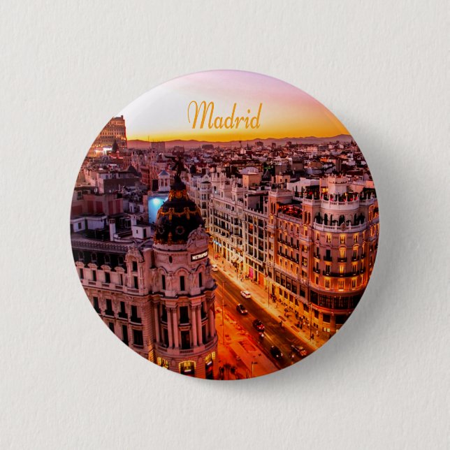 Madrid Spain Capitol City Skyline Button (Front)
