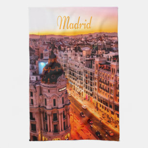Madrid Spain Capitol City Skyline Kitchen Towel