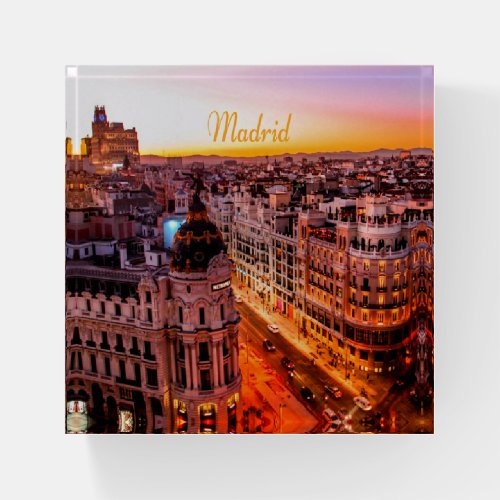 Madrid Spain Capitol City Skyline Paperweight